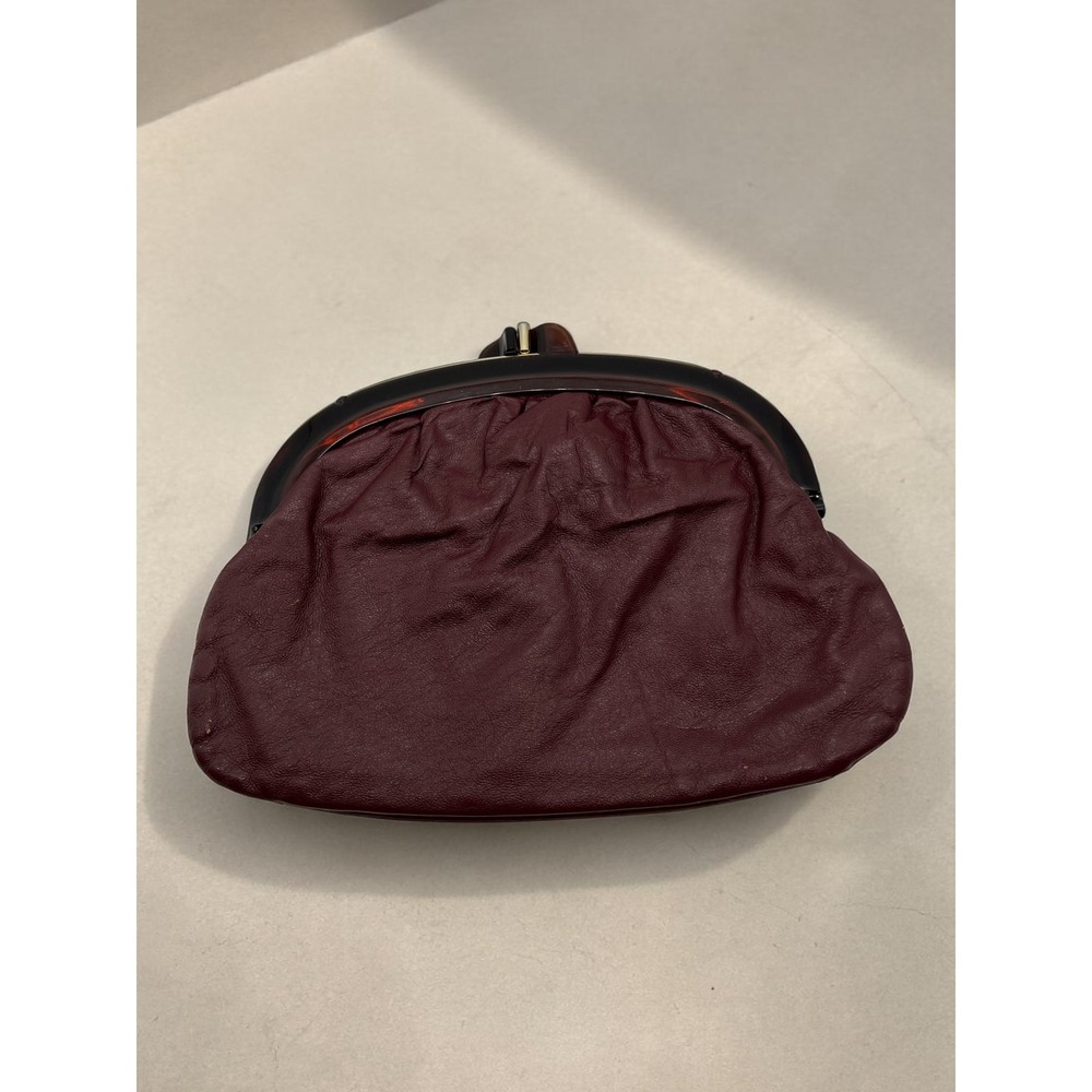 Vintage Mantessa Italy Leather Clutch Bag Plum Tortoiseshell Kisslock Frame